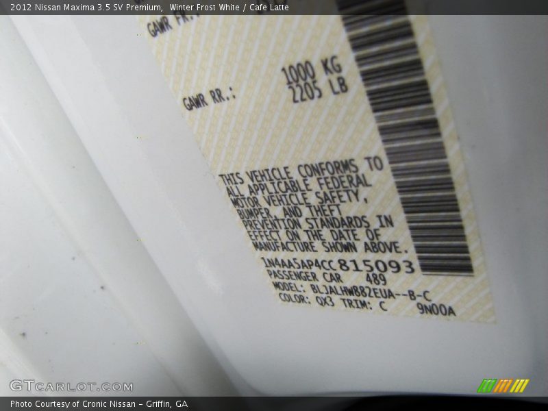 Winter Frost White / Cafe Latte 2012 Nissan Maxima 3.5 SV Premium