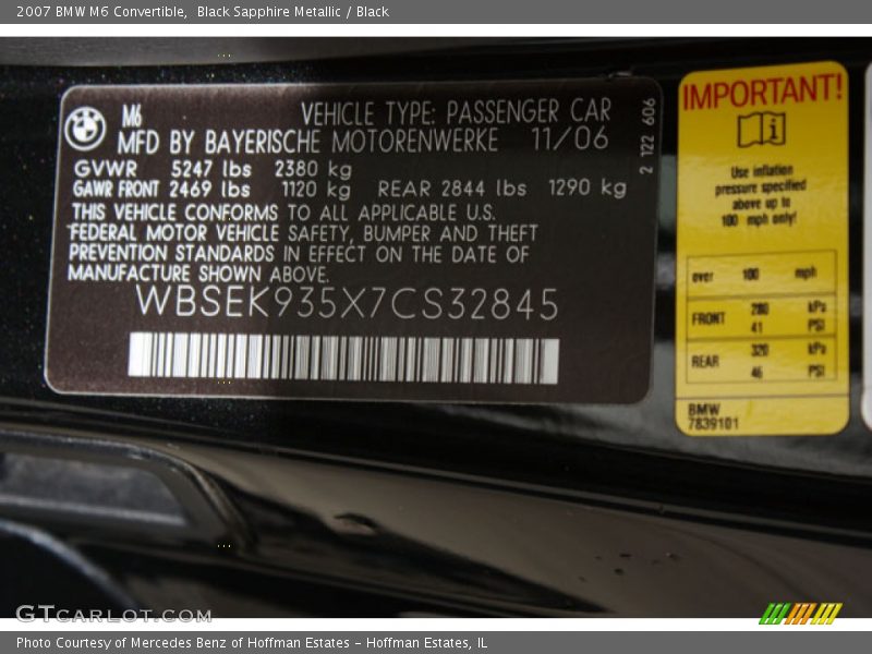 Black Sapphire Metallic / Black 2007 BMW M6 Convertible