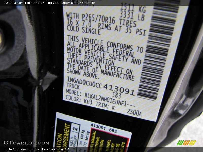 Super Black / Graphite 2012 Nissan Frontier SV V6 King Cab