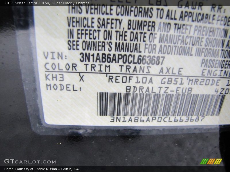 Super Black / Charcoal 2012 Nissan Sentra 2.0 SR