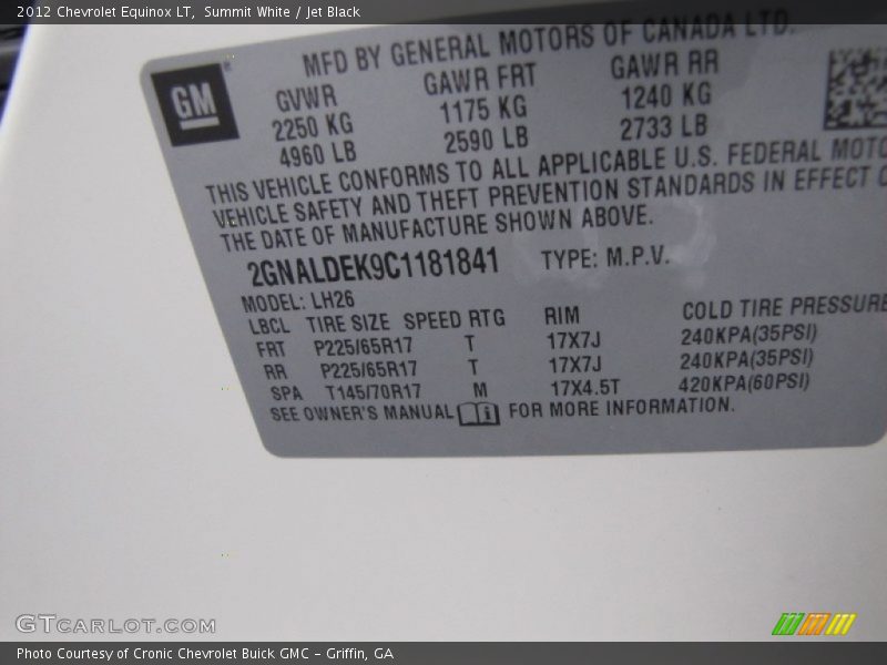 Summit White / Jet Black 2012 Chevrolet Equinox LT