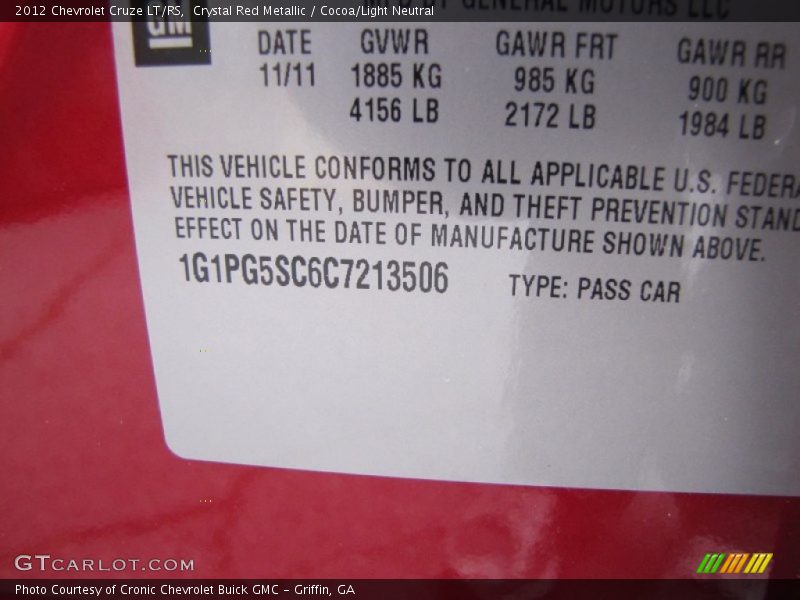 Crystal Red Metallic / Cocoa/Light Neutral 2012 Chevrolet Cruze LT/RS