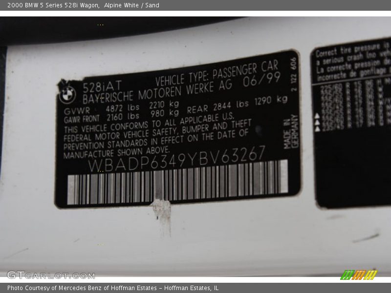 Info Tag of 2000 5 Series 528i Wagon