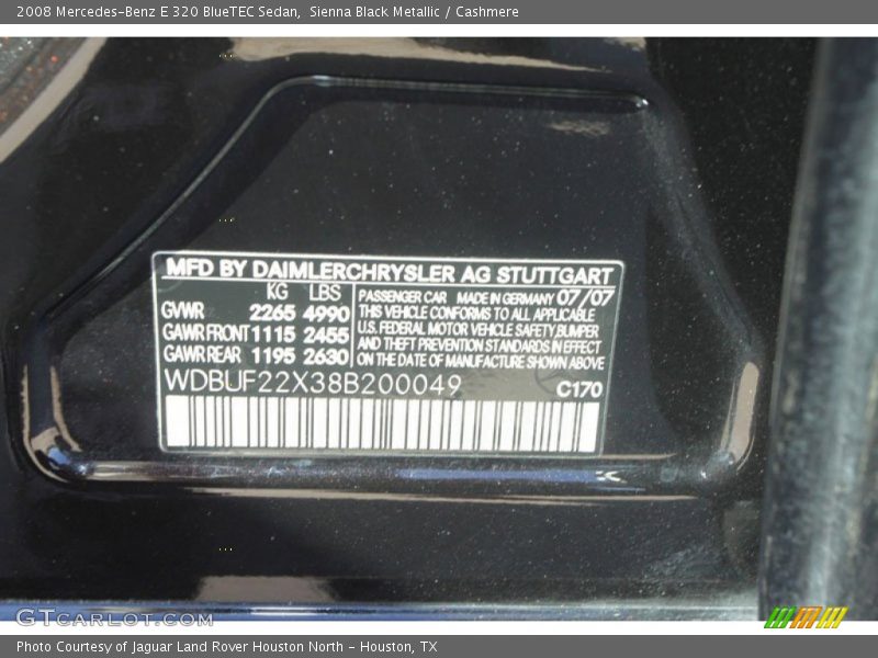 2008 E 320 BlueTEC Sedan Sienna Black Metallic Color Code 170