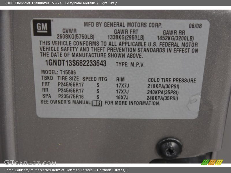 Graystone Metallic / Light Gray 2008 Chevrolet TrailBlazer LS 4x4