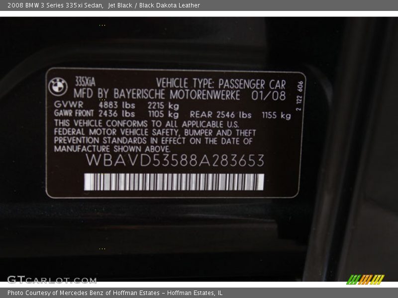 Jet Black / Black Dakota Leather 2008 BMW 3 Series 335xi Sedan