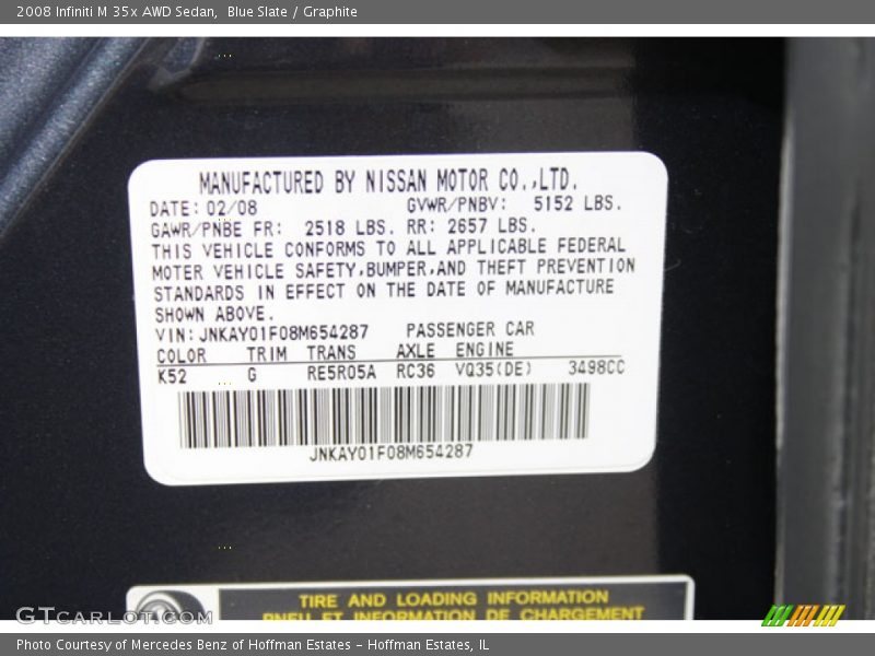 2008 M 35x AWD Sedan Blue Slate Color Code K52