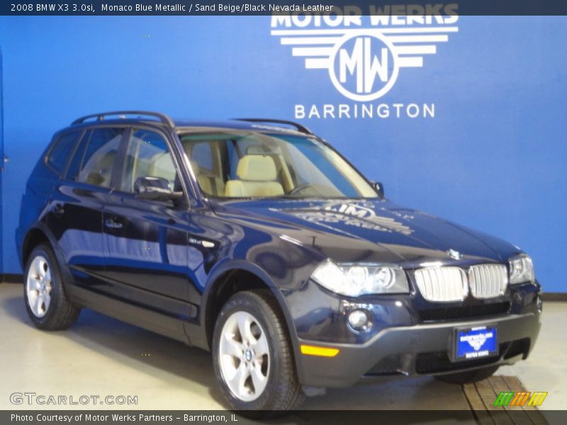 Monaco Blue Metallic / Sand Beige/Black Nevada Leather 2008 BMW X3 3.0si