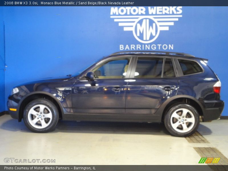 Monaco Blue Metallic / Sand Beige/Black Nevada Leather 2008 BMW X3 3.0si