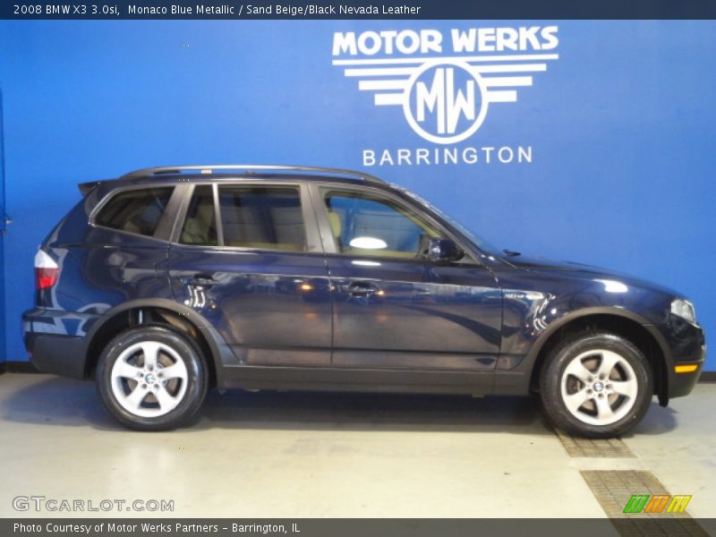 Monaco Blue Metallic / Sand Beige/Black Nevada Leather 2008 BMW X3 3.0si