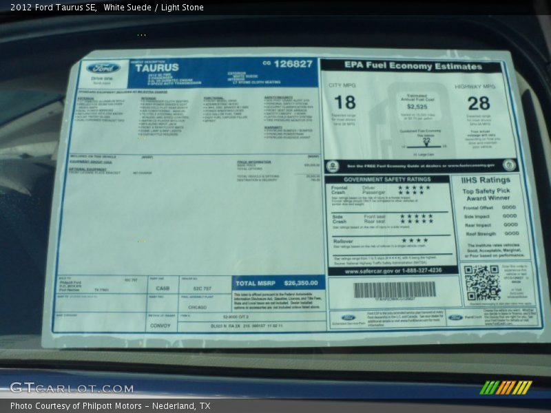  2012 Taurus SE Window Sticker