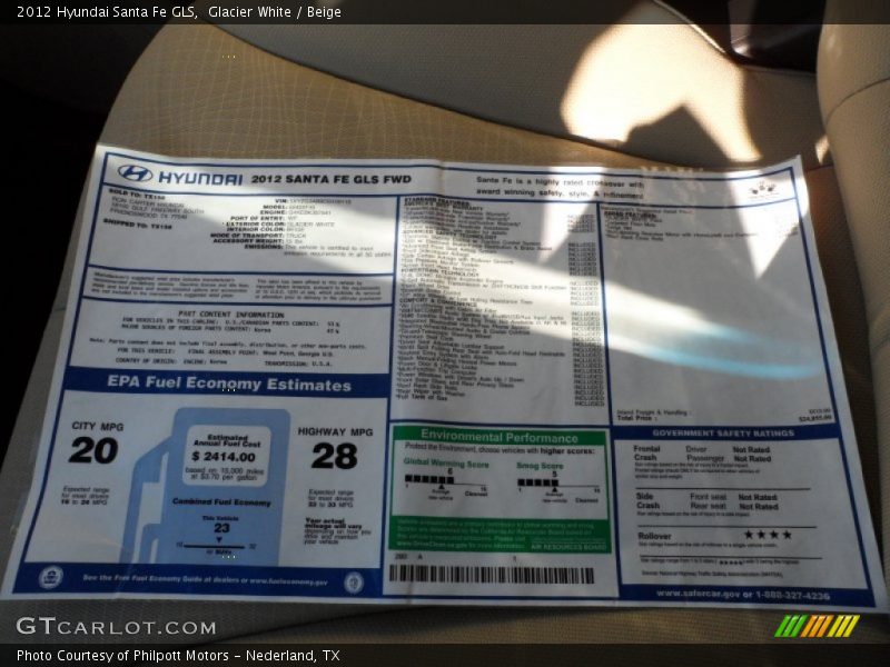 Glacier White / Beige 2012 Hyundai Santa Fe GLS