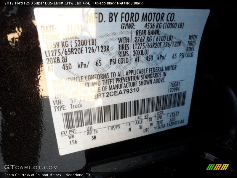 Tuxedo Black Metallic / Black 2012 Ford F250 Super Duty Lariat Crew Cab 4x4