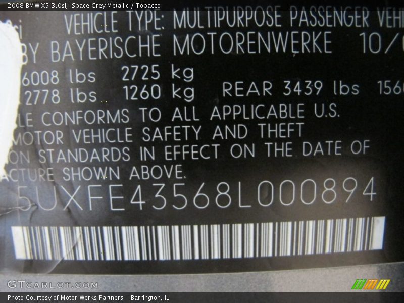 Space Grey Metallic / Tobacco 2008 BMW X5 3.0si