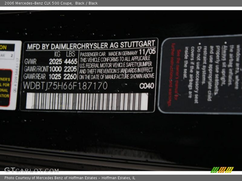 2006 CLK 500 Coupe Black Color Code 040