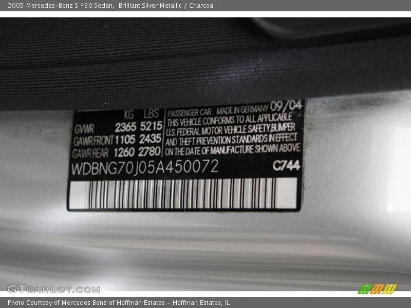 Brilliant Silver Metallic / Charcoal 2005 Mercedes-Benz S 430 Sedan