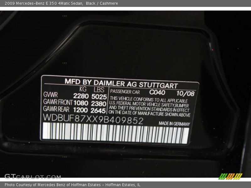 Black / Cashmere 2009 Mercedes-Benz E 350 4Matic Sedan