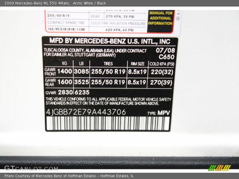 Arctic White / Black 2009 Mercedes-Benz ML 550 4Matic
