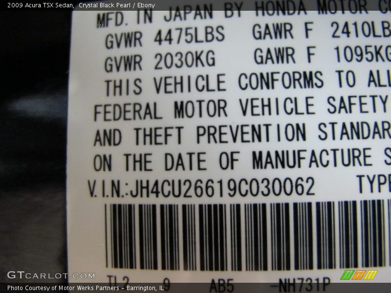 Crystal Black Pearl / Ebony 2009 Acura TSX Sedan
