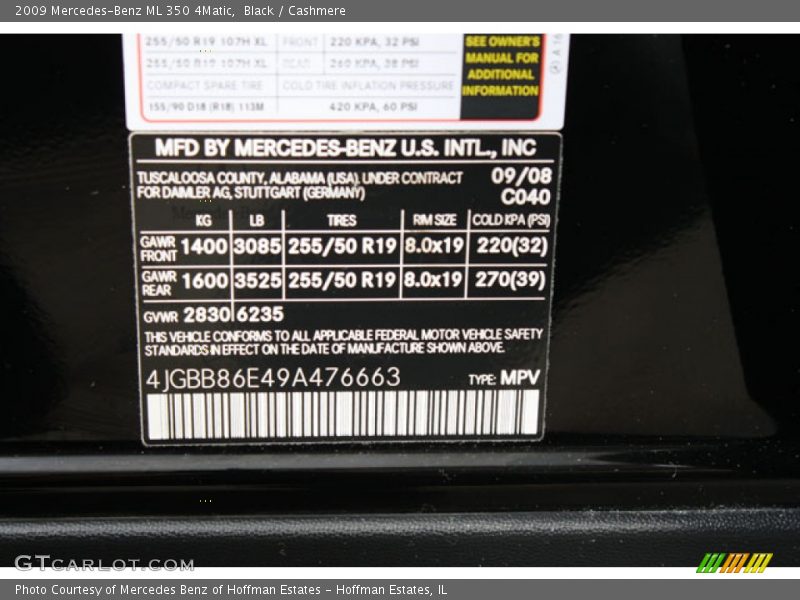 Black / Cashmere 2009 Mercedes-Benz ML 350 4Matic