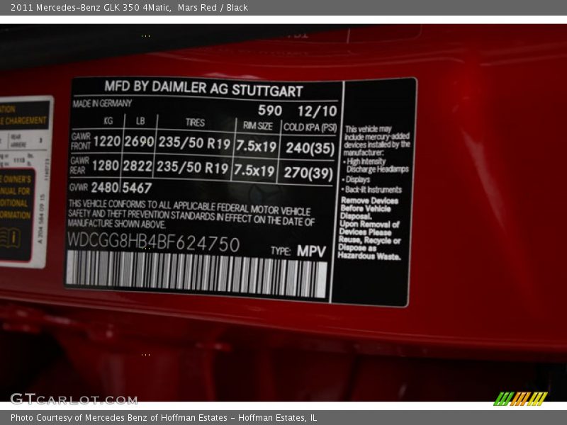Mars Red / Black 2011 Mercedes-Benz GLK 350 4Matic