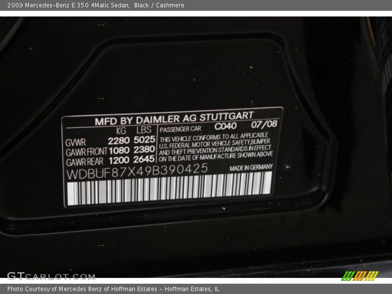 Black / Cashmere 2009 Mercedes-Benz E 350 4Matic Sedan