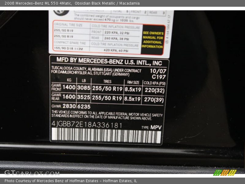 Obsidian Black Metallic / Macadamia 2008 Mercedes-Benz ML 550 4Matic