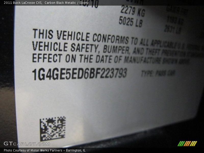 Carbon Black Metallic / Ebony 2011 Buick LaCrosse CXS