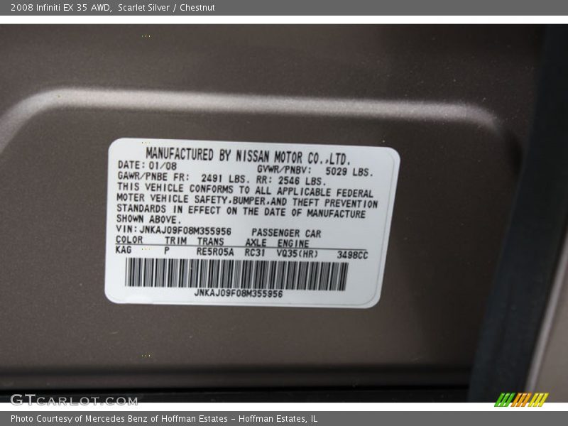 2008 EX 35 AWD Scarlet Silver Color Code KAG