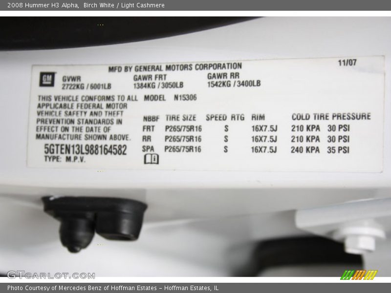 Birch White / Light Cashmere 2008 Hummer H3 Alpha