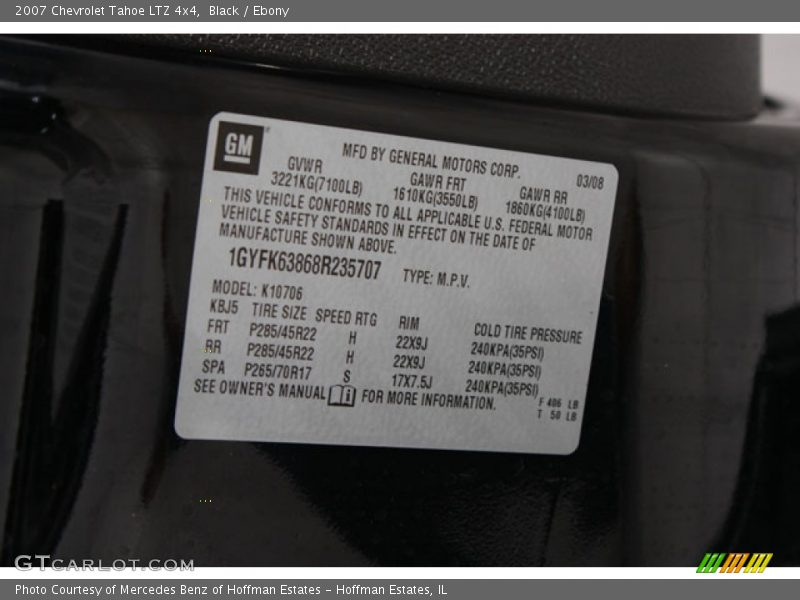 Info Tag of 2007 Tahoe LTZ 4x4