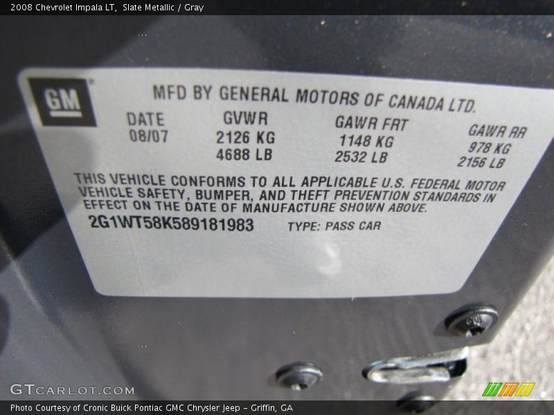 Slate Metallic / Gray 2008 Chevrolet Impala LT