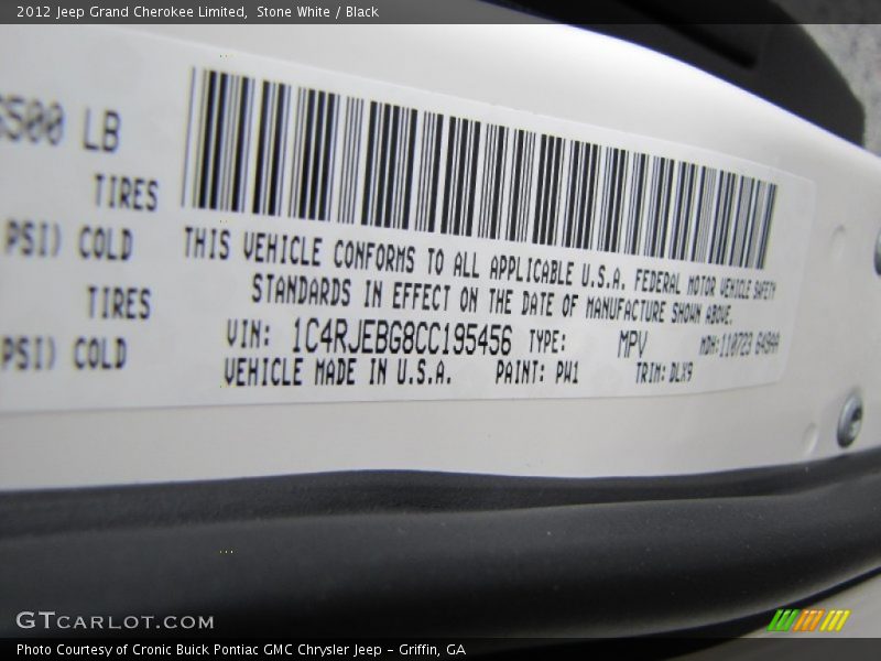 Stone White / Black 2012 Jeep Grand Cherokee Limited