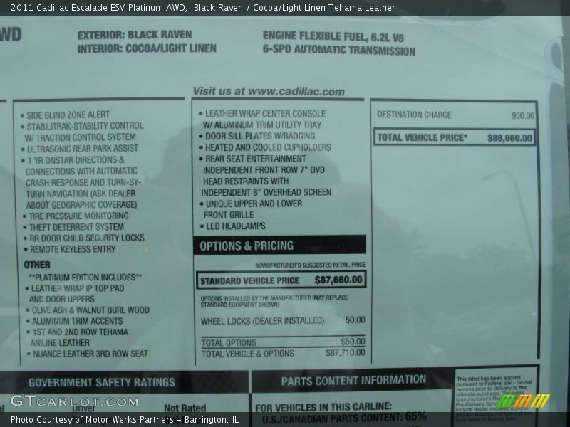  2011 Escalade ESV Platinum AWD Window Sticker