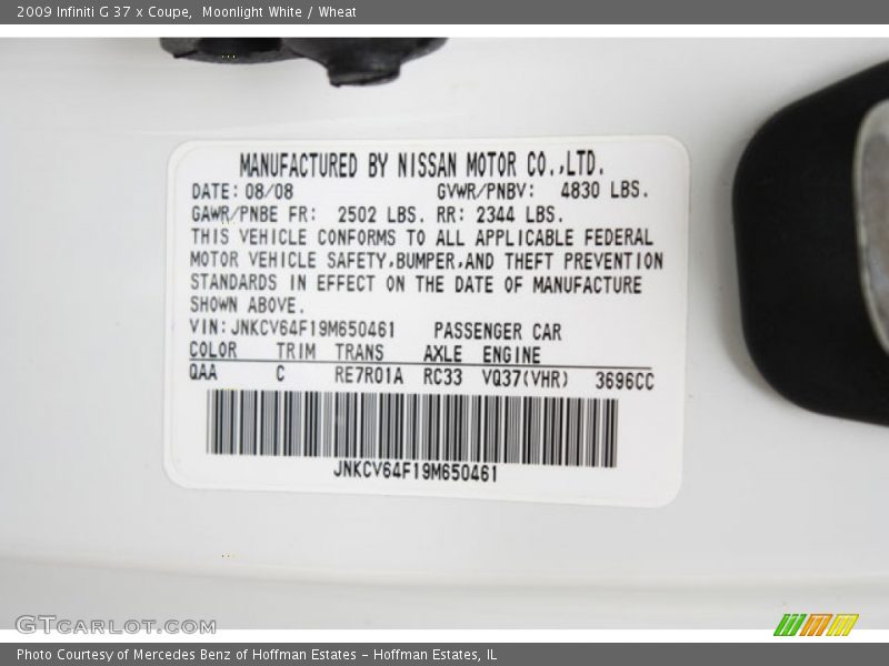 2009 G 37 x Coupe Moonlight White Color Code QAA