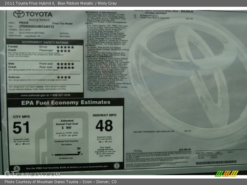 Blue Ribbon Metallic / Misty Gray 2011 Toyota Prius Hybrid II