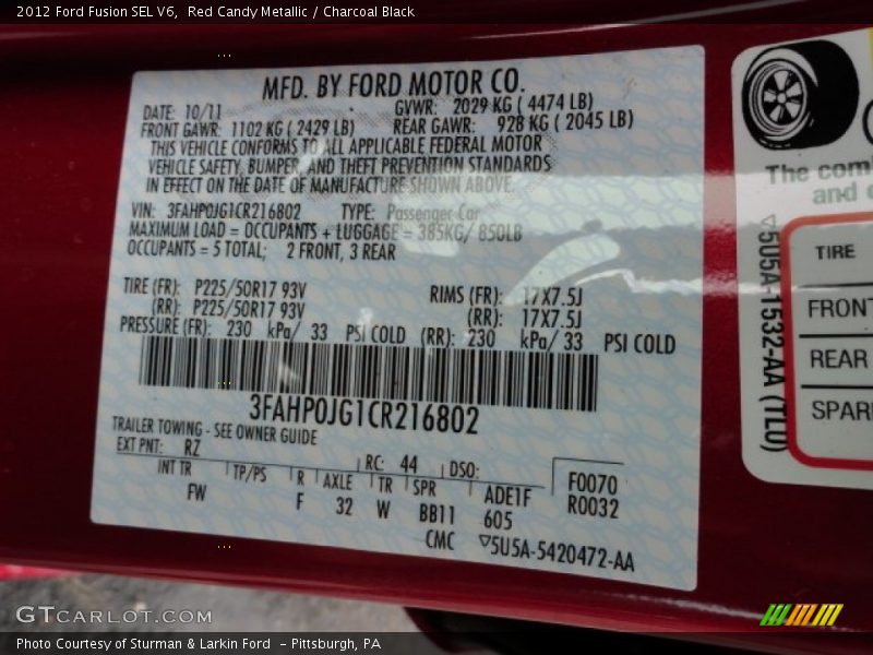 2012 Fusion SEL V6 Red Candy Metallic Color Code RZ