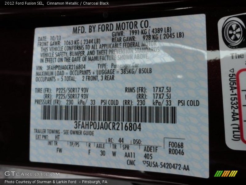 Cinnamon Metallic / Charcoal Black 2012 Ford Fusion SEL