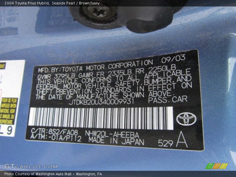 Seaside Pearl / Brown/Ivory 2004 Toyota Prius Hybrid