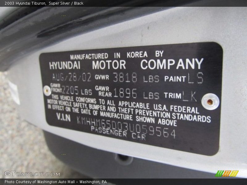 Super Silver / Black 2003 Hyundai Tiburon