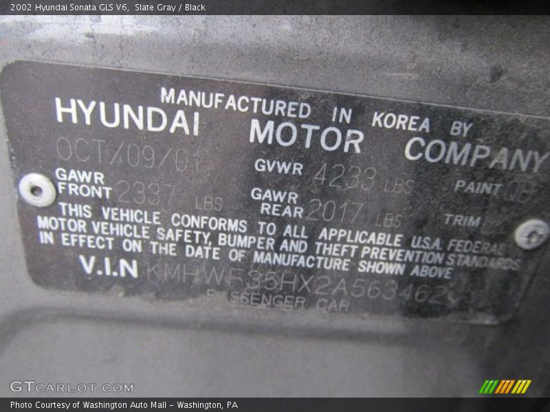 Slate Gray / Black 2002 Hyundai Sonata GLS V6
