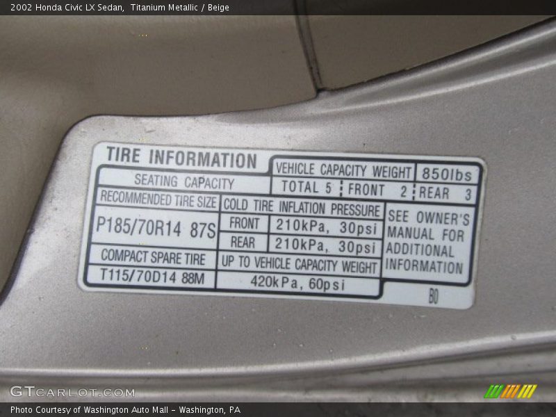 Titanium Metallic / Beige 2002 Honda Civic LX Sedan