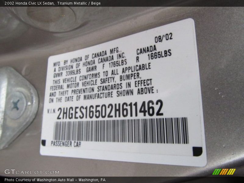 Titanium Metallic / Beige 2002 Honda Civic LX Sedan