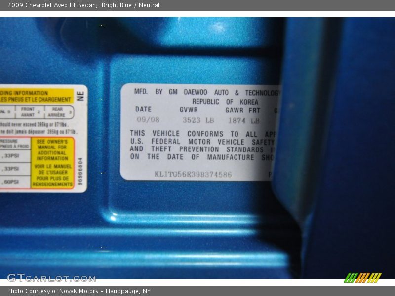 Bright Blue / Neutral 2009 Chevrolet Aveo LT Sedan