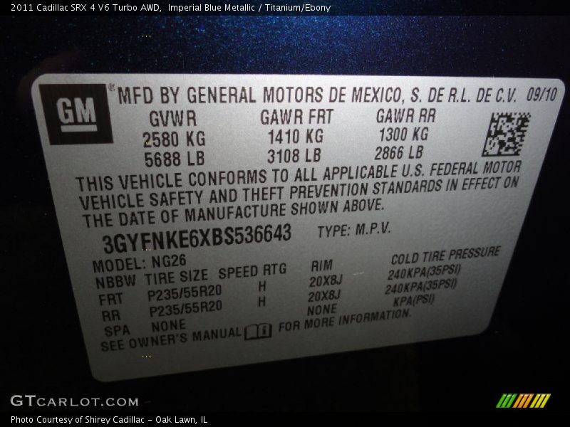 Imperial Blue Metallic / Titanium/Ebony 2011 Cadillac SRX 4 V6 Turbo AWD