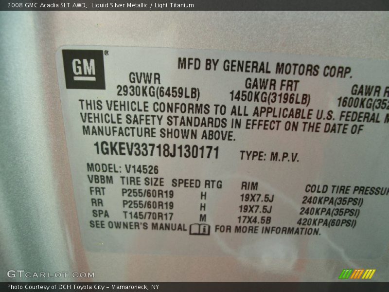 Liquid Silver Metallic / Light Titanium 2008 GMC Acadia SLT AWD