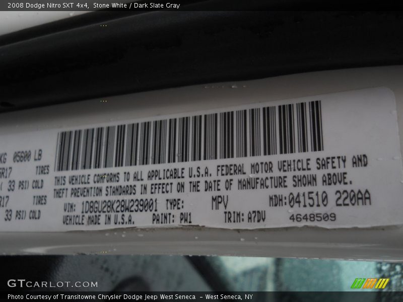 Stone White / Dark Slate Gray 2008 Dodge Nitro SXT 4x4