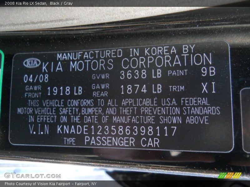 Black / Gray 2008 Kia Rio LX Sedan