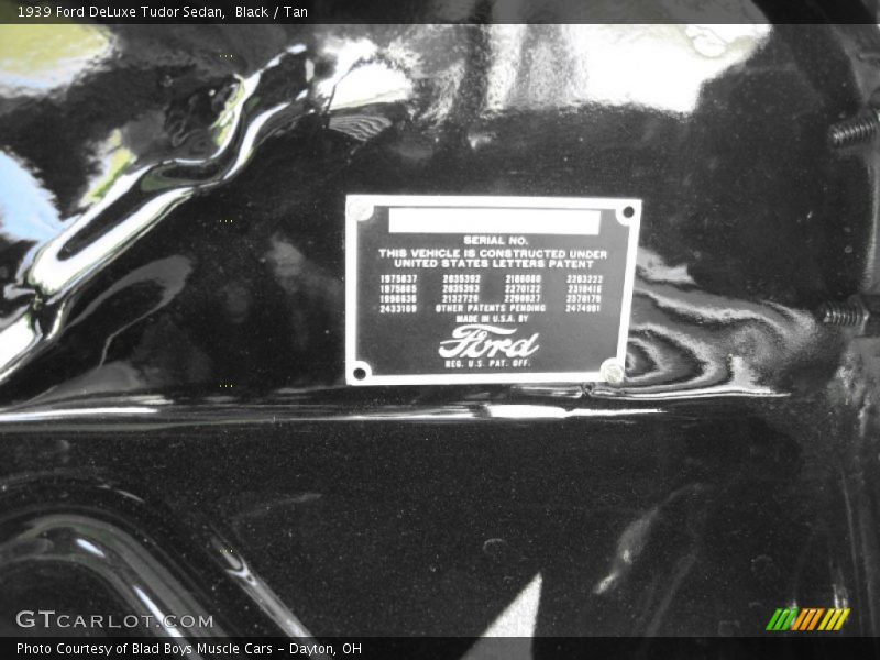 Info Tag of 1939 DeLuxe Tudor Sedan