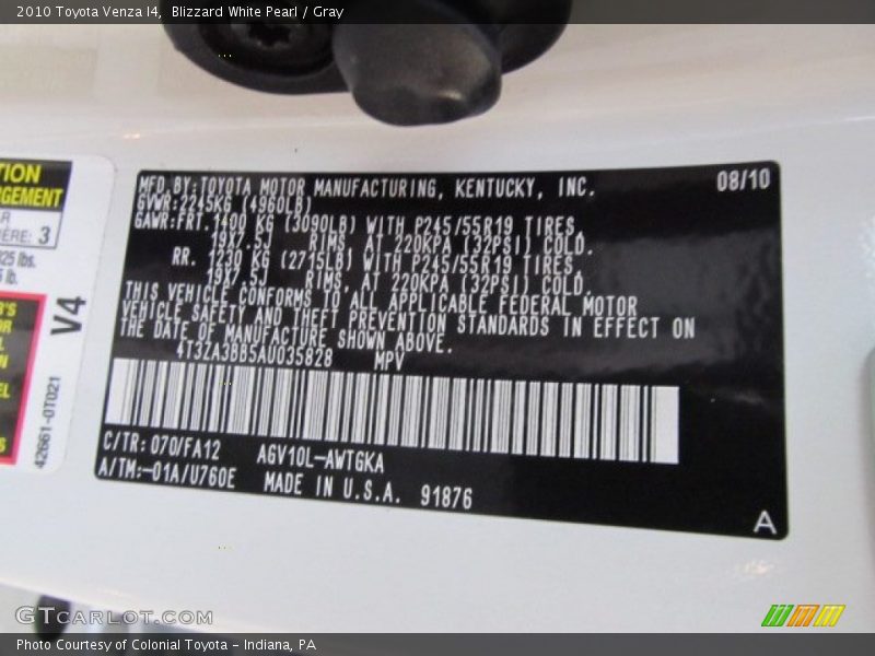 Blizzard White Pearl / Gray 2010 Toyota Venza I4